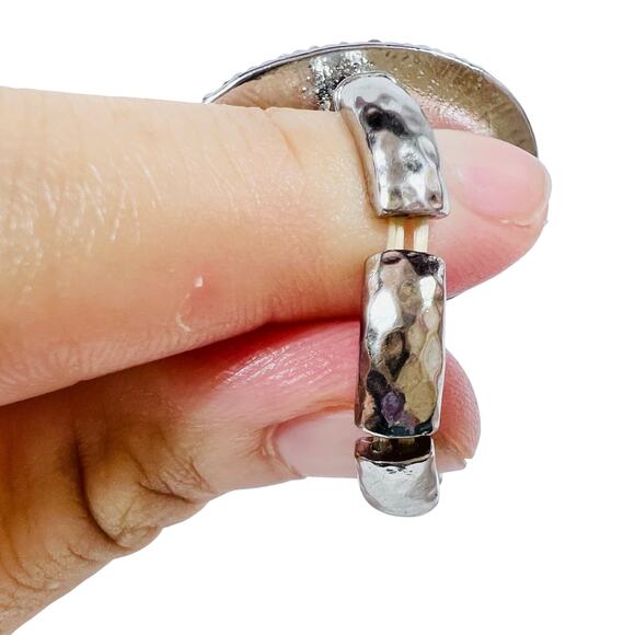 Vintage Golden Yellow Silver Tone Rings Rhinestones Oval Oversized Stretch - Picture 7 of 7